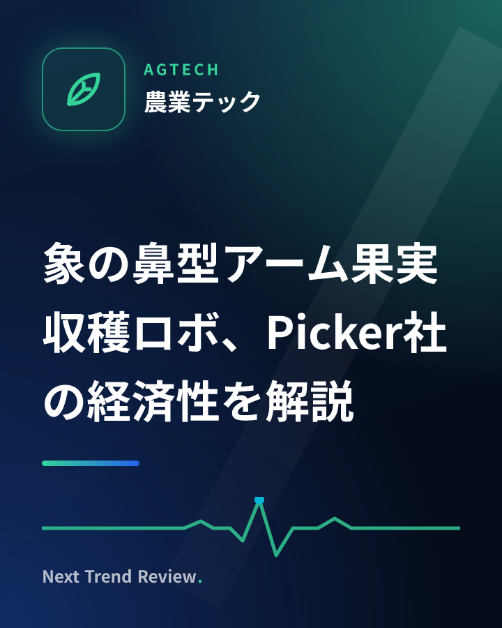 象の鼻型アーム果実収穫ロボ、Picker社の経済性を解説